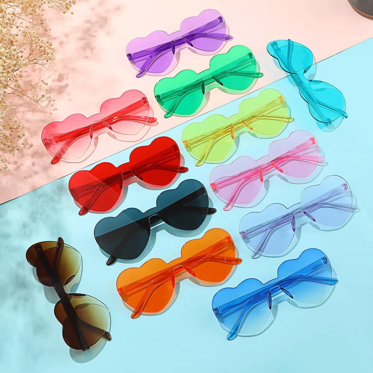 12/20/24 Pairs Heart Sunglasses for Women Men, Trendy Heart Shaped Rimless Transparent Sunglasses, Bachelorette Party