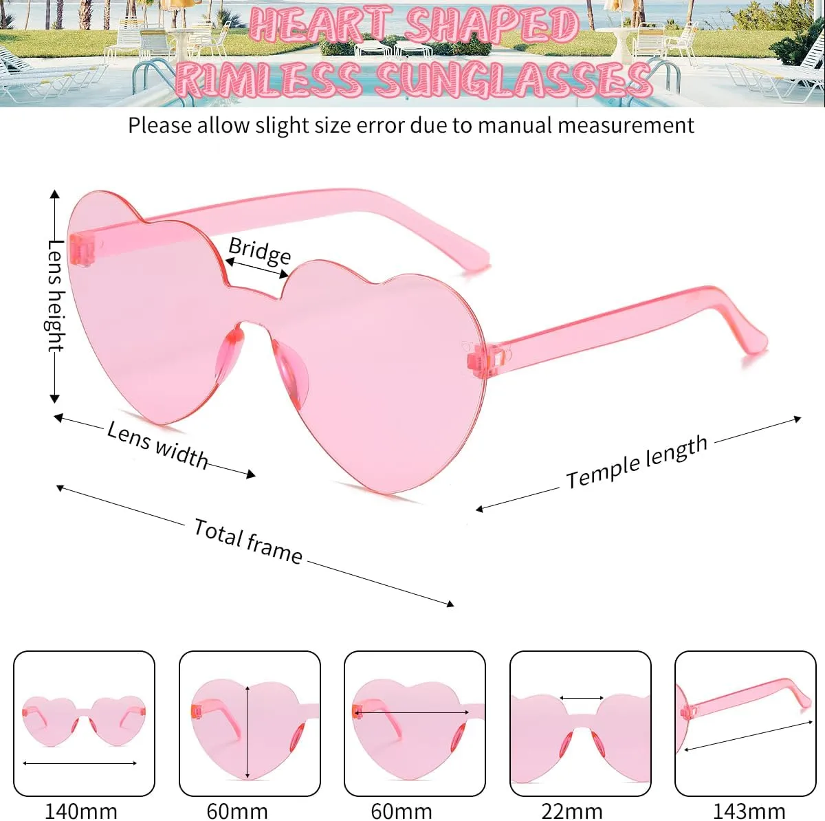 12/20/24 Pairs Heart Sunglasses for Women Men, Trendy Heart Shaped Rimless Transparent Sunglasses, Bachelorette Party