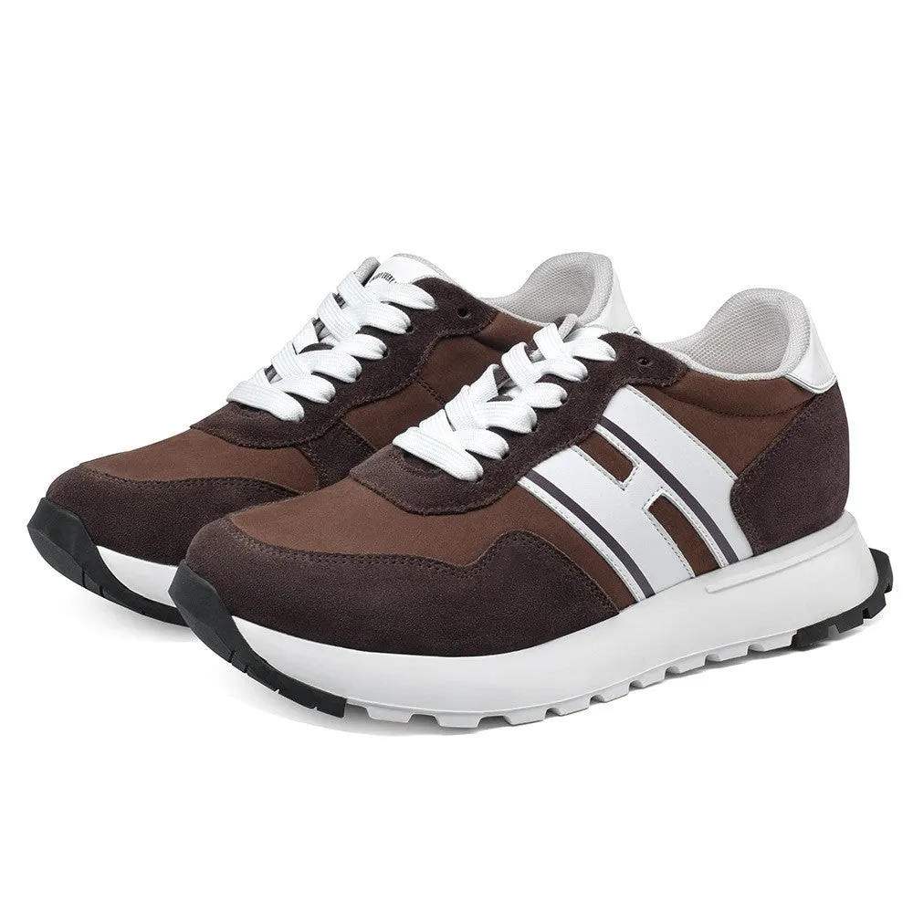 8 CM/3.15 Inches CMR CHAMARIPA Women's Tallest Elevator Sneakers in Coffee Suede