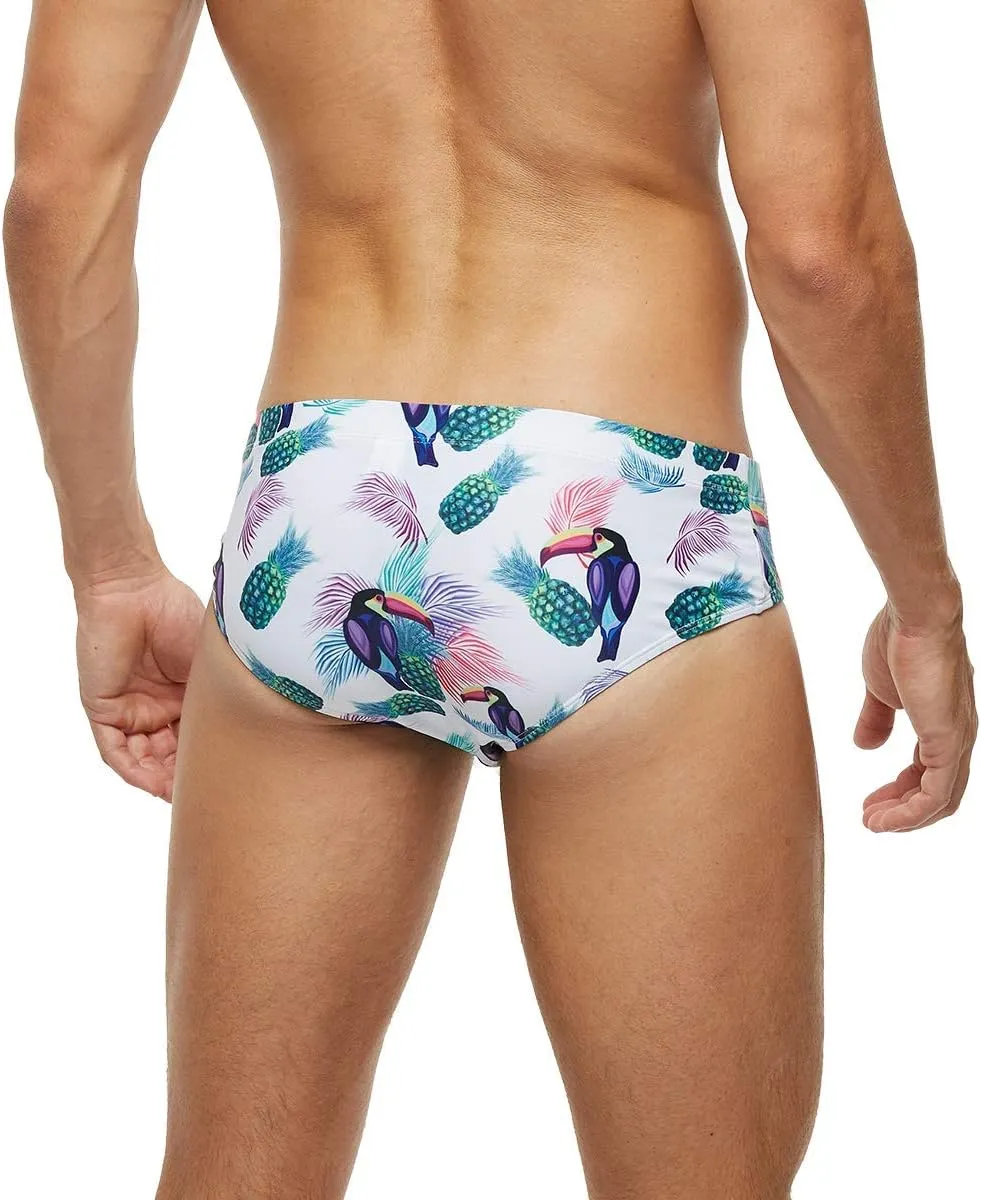 Arcweg Men's Swimming Trunks Briefs Low Waist with Removable Pad Swimwear Elastic Beach Shorts Boxers Underwear