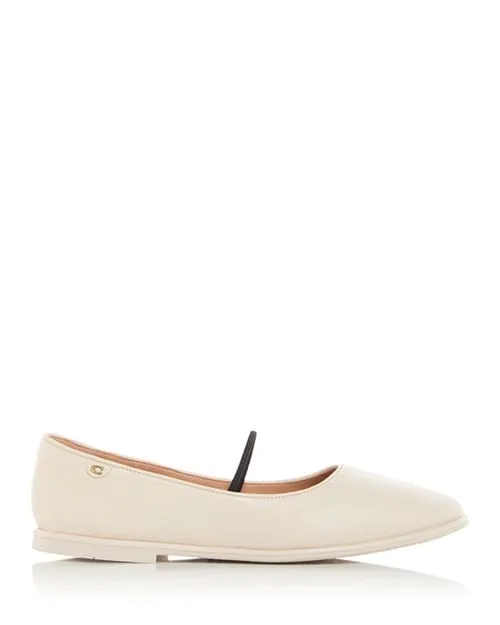 COACH Women's Emilia Square Toe Flats in Ivory/Cream