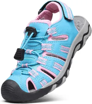 DREAM PAIRS Boys Girls Summer Outdoor Athletic Sport Sandals Walking Hiking Hook and Loop Adjustable Multicolor for Toddler/Little/Big Kids,Size 3 Little Kid,Baby/Blue/Pink,160912-K
