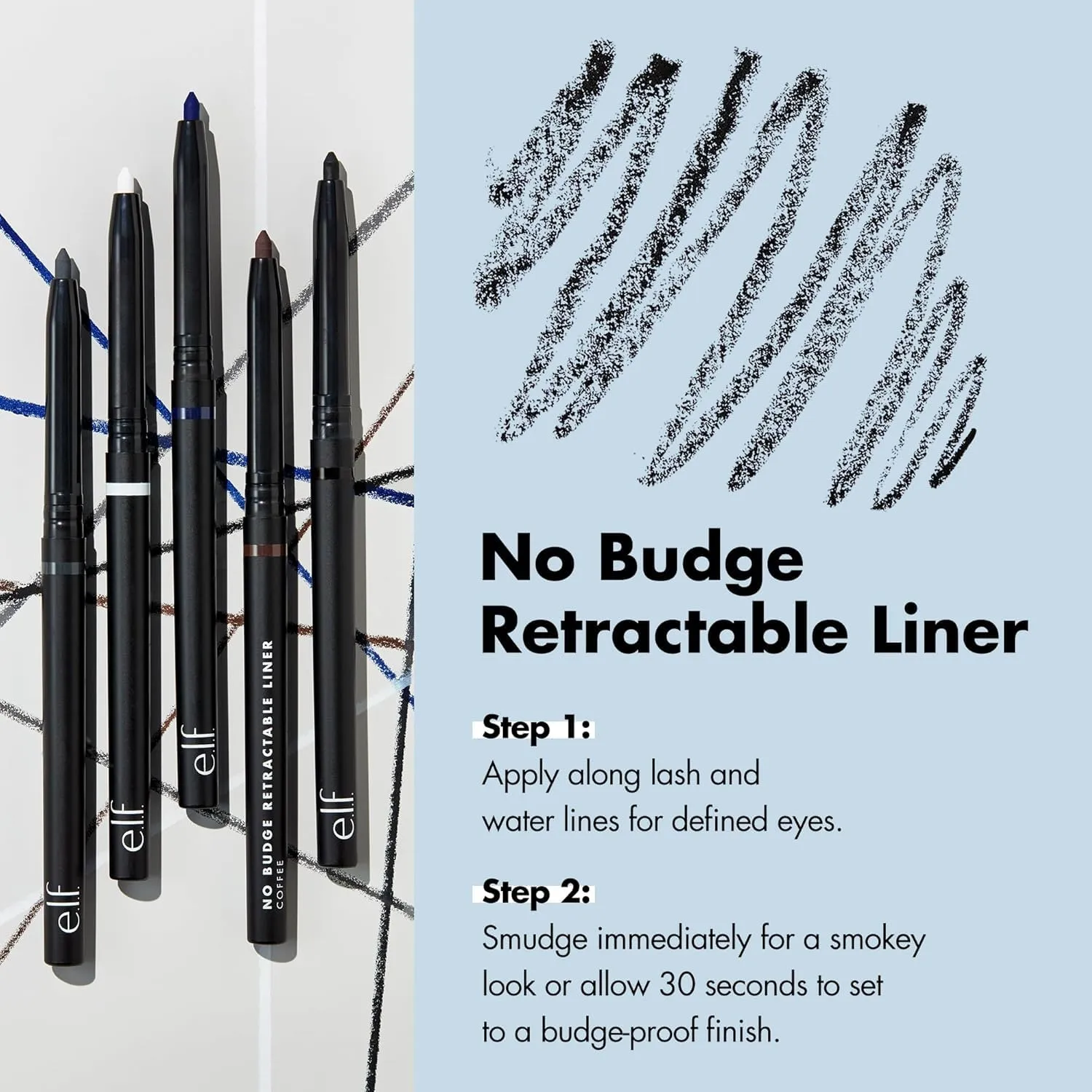 e.l.f. No Budge Retractable Eyeliner, Creamy, Ultra-Pigmented & Waterproof, Creates Bold & Defined Lines, Vegan & Cruelty-Free, Grey