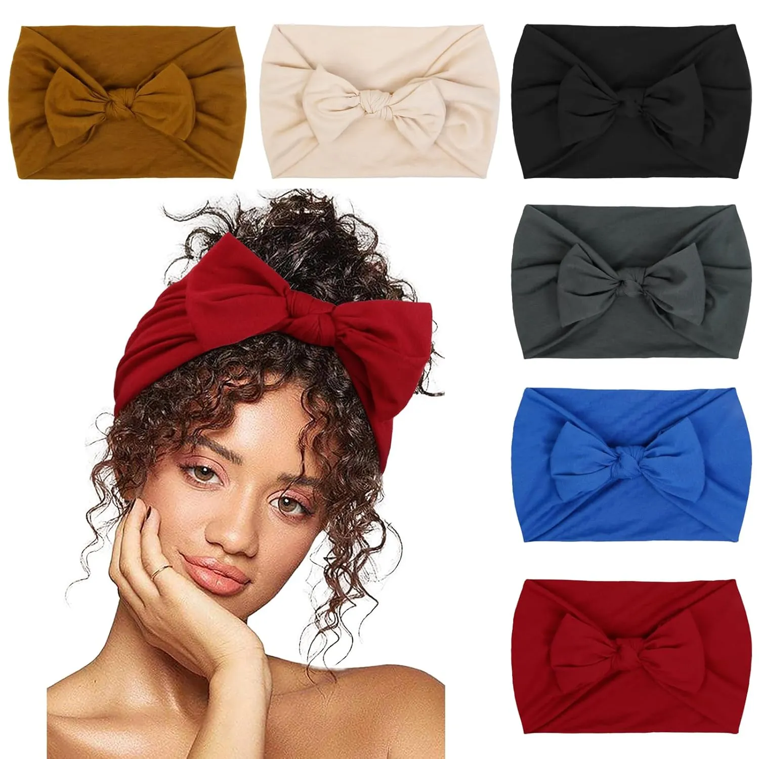 Huachi Headbands for Women 6 Packs Cute Bow Head Bands for Women??s Hair, Elastic Wide Knotted Hairbands Headwrap Turban Hair Accessories