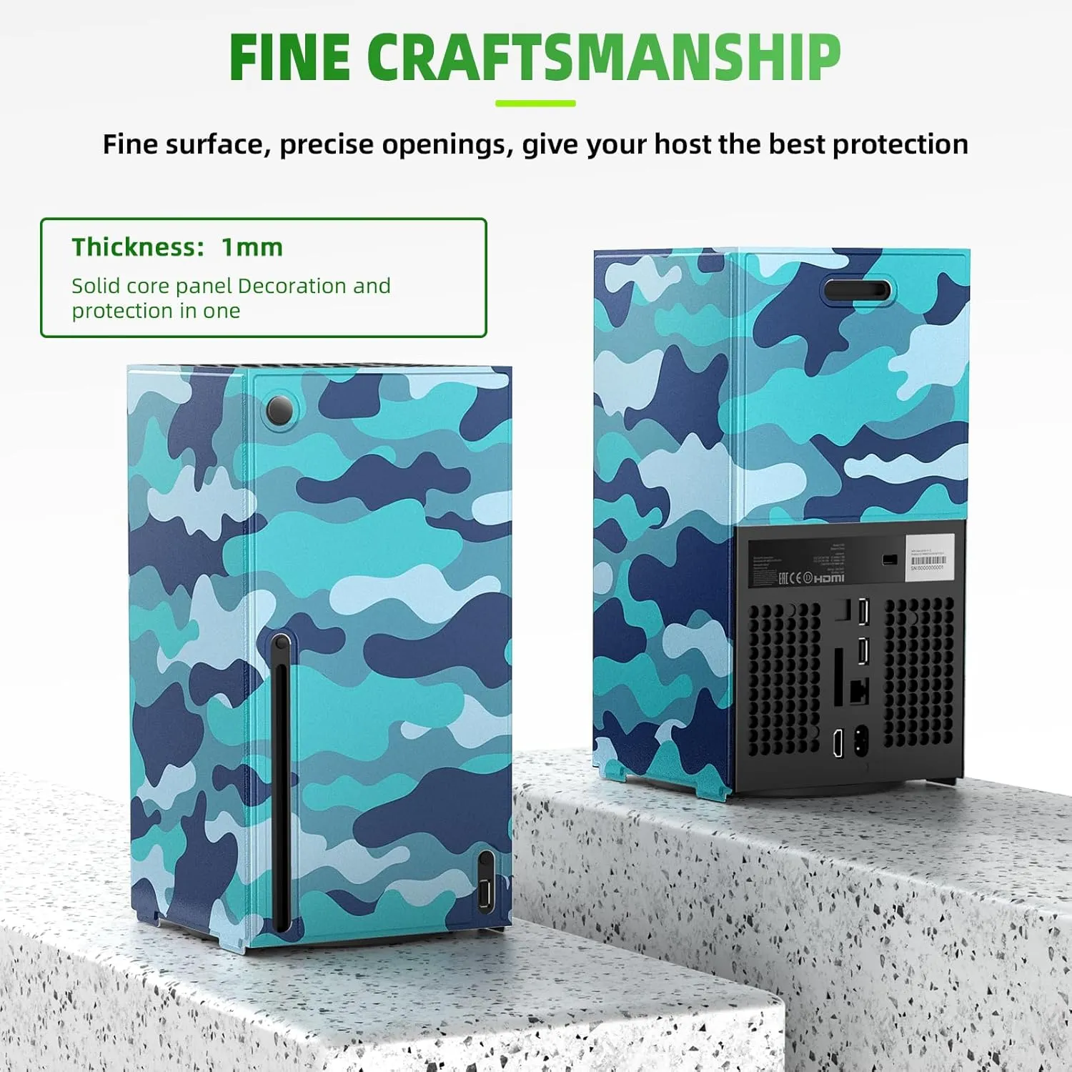 Magnetic Smart Wraps for Xbox Series X Console, Full Protection Protective Cover Case for Xbox Series X Accessories with Premium PU Leather and Soft Inner Lining - Blue Camo