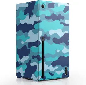 Magnetic Smart Wraps for Xbox Series X Console, Full Protection Protective Cover Case for Xbox Series X Accessories with Premium PU Leather and Soft Inner Lining - Blue Camo