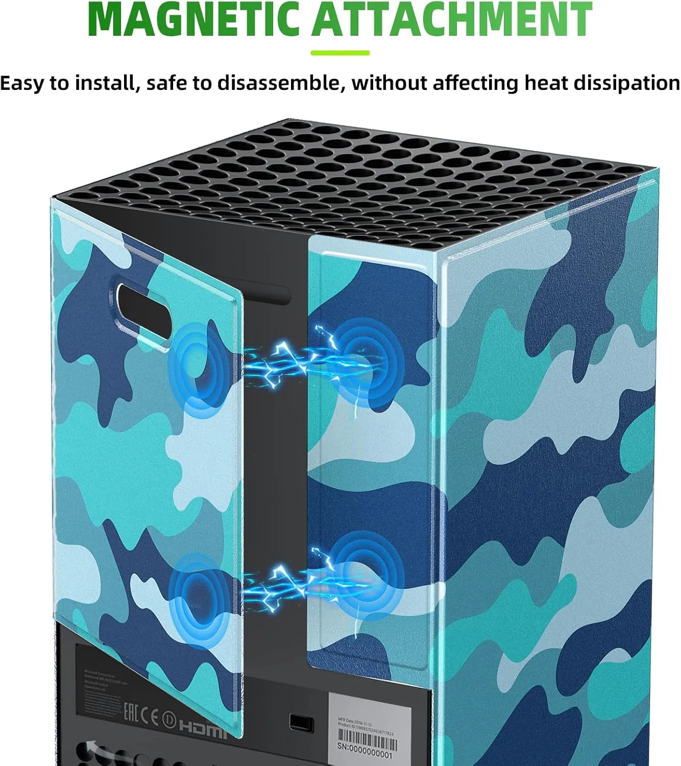 Magnetic Smart Wraps for Xbox Series X Console, Full Protection Protective Cover Case for Xbox Series X Accessories with Premium PU Leather and Soft Inner Lining - Blue Camo