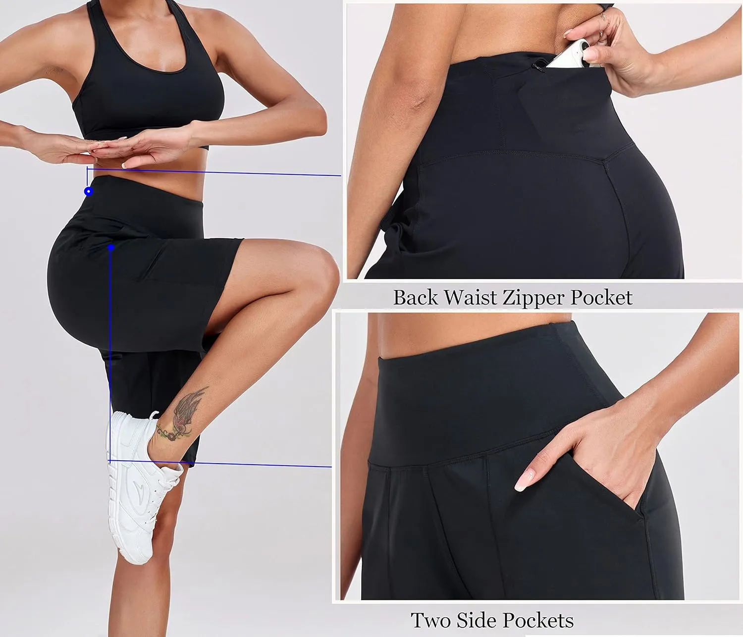 Oalka Women's High Waisted Shorts Yoga Workout Bermuda Long Hiking Shorts with Pockets