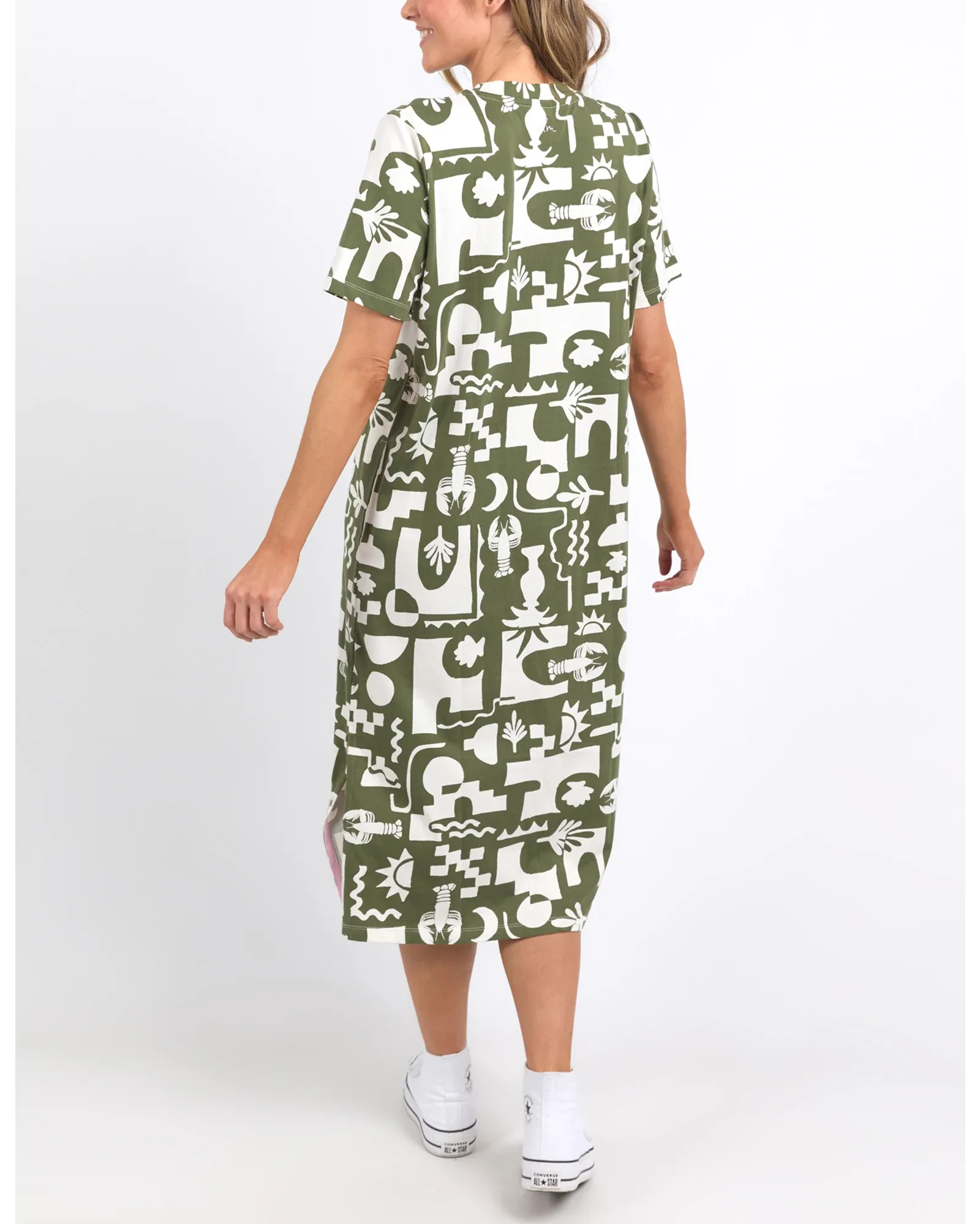 Postcard Crew Tee Dress - Clover
