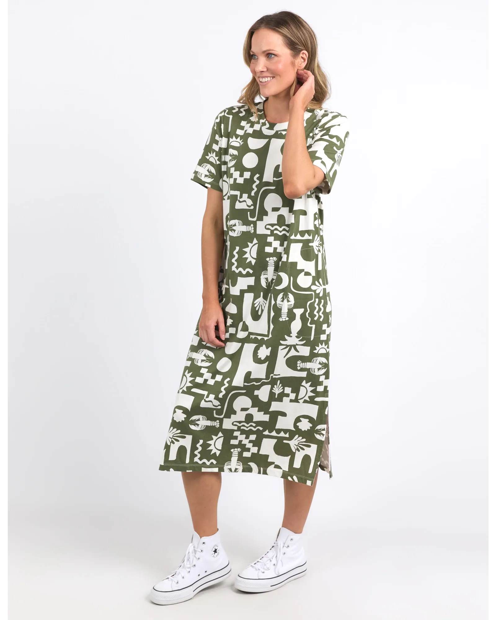 Postcard Crew Tee Dress - Clover