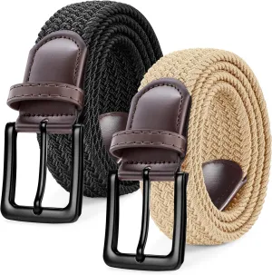 SANSTHS 2Pack Elastic Belt for Men, Mens Belts Casual for Jeans Pants, Woven Braided Web Belt for Golf, 1.3 inches Width