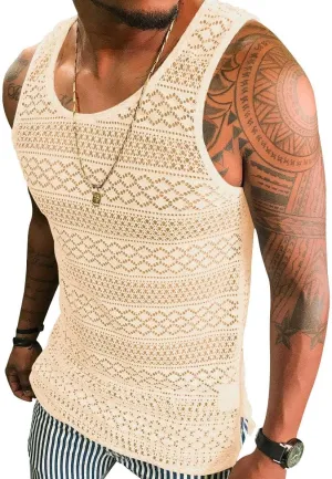Syktkmx Mens See Through Vest Crewneck Sleeveless Tank Tops Muscle Sexy Mesh Shirts