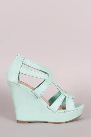 Vegan Leather Strappy Open Toe Platform Wedge