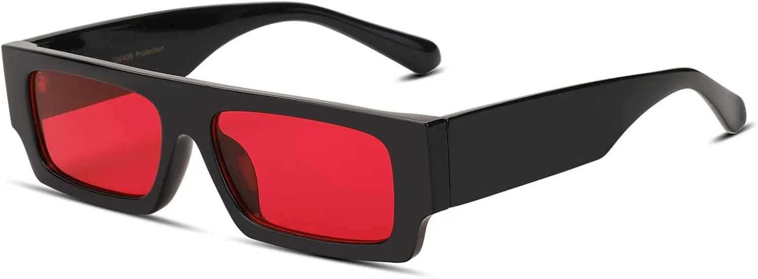 Vintage Rectangle Sunglasses for Men Women 90s Retro Fashion Glasses Square Shades