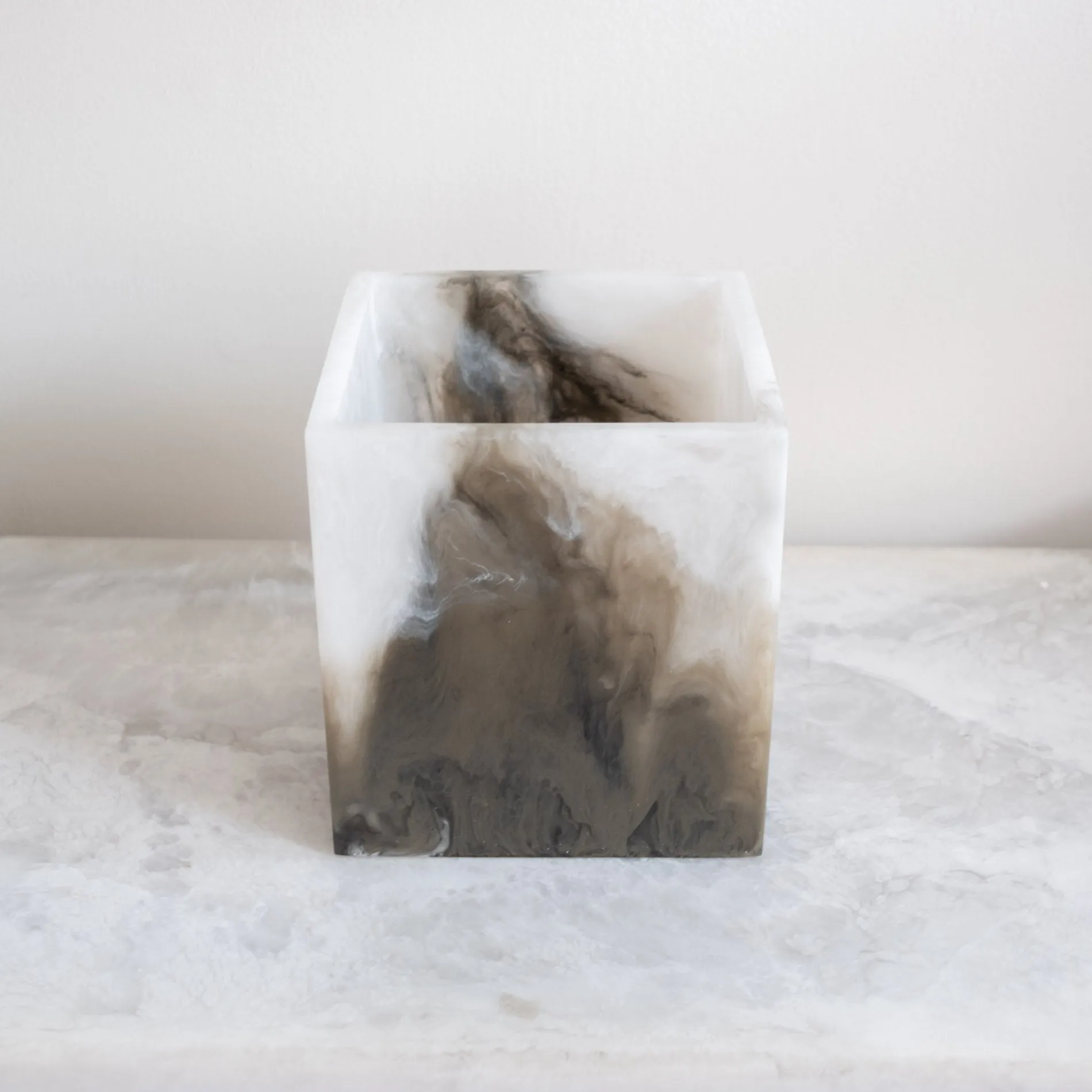 Whistler Square Vase - White Marble & Olive Resin
