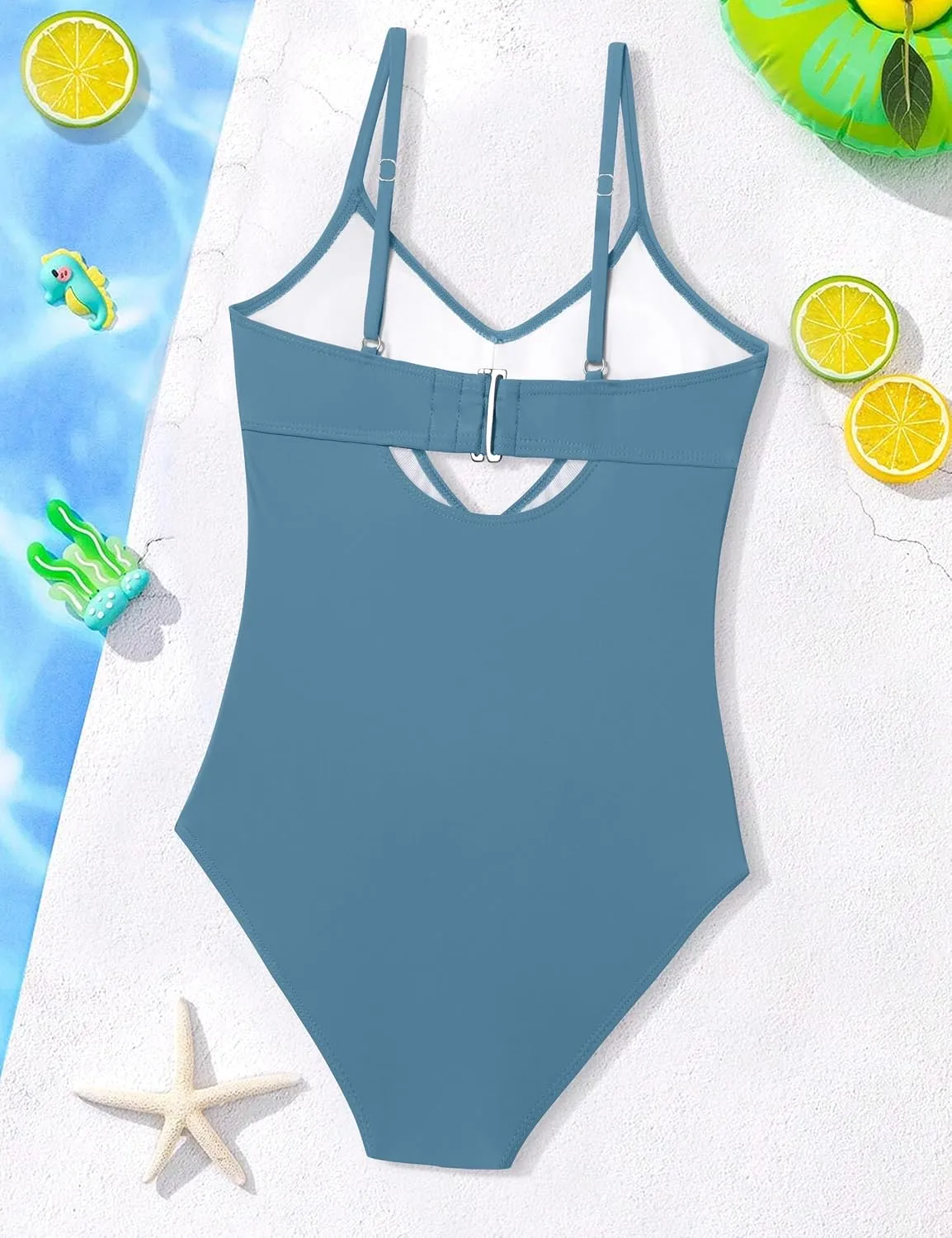 WIQI Girls Swimsuit One Piece Bathing Suit Twist Front Cutout Adjustable Straps Ruched Girls' Swimwear Size 9-16