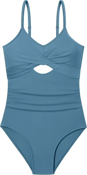 WIQI Girls Swimsuit One Piece Bathing Suit Twist Front Cutout Adjustable Straps Ruched Girls' Swimwear Size 9-16