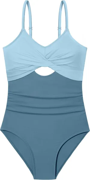 WIQI Girls Swimsuit One Piece Bathing Suit Twist Front Cutout Adjustable Straps Ruched Girls' Swimwear Size 9-16