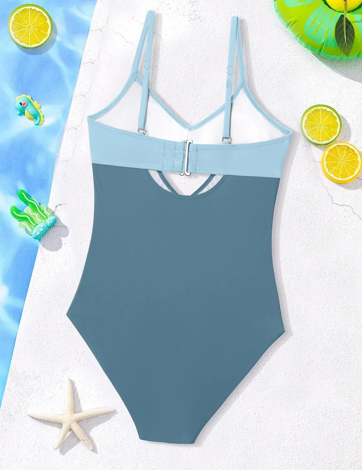 WIQI Girls Swimsuit One Piece Bathing Suit Twist Front Cutout Adjustable Straps Ruched Girls' Swimwear Size 9-16