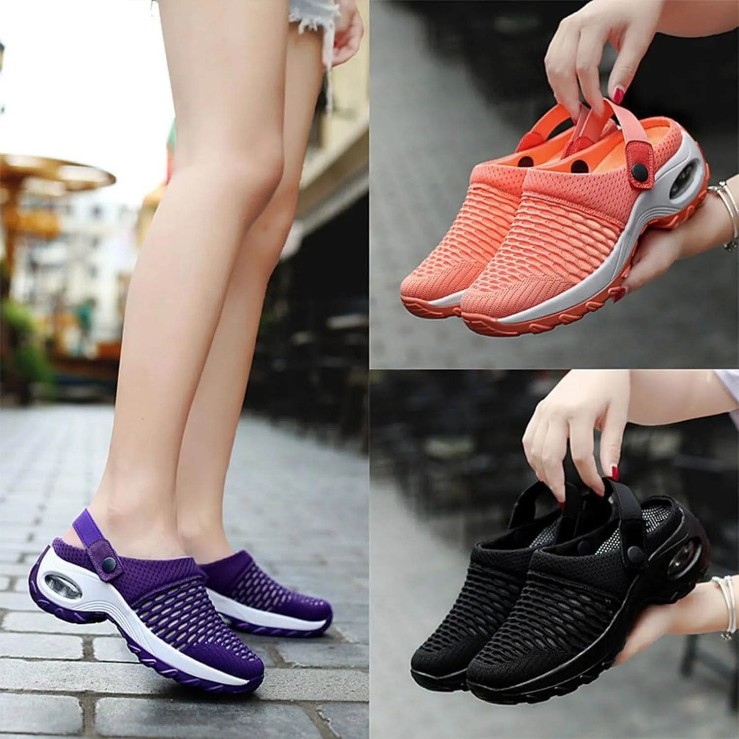 Women's Orthopedic Clogs with Air Cushion Support to Reduce Back and Knee Pressure Slippers Sandals Slip on Stretch Wide Width Arch Mules Summer Mesh Sneaker Lightweight Outdoor Walking Shoes