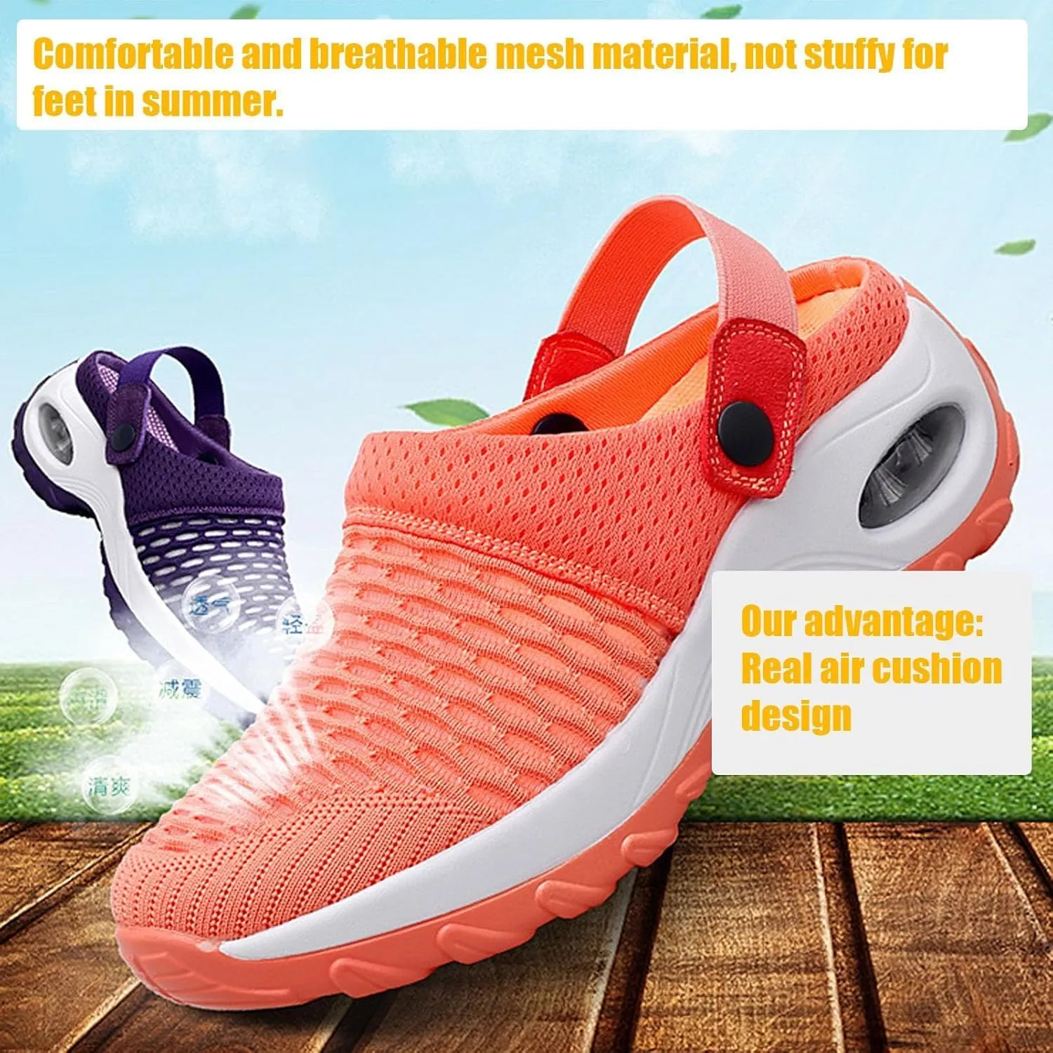 Women's Orthopedic Clogs with Air Cushion Support to Reduce Back and Knee Pressure Slippers Sandals Slip on Stretch Wide Width Arch Mules Summer Mesh Sneaker Lightweight Outdoor Walking Shoes